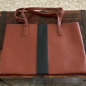 Vince Camuto Brown/Black Vegan Leather Luck Tote 17"x11.5"